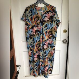 Cotton flamingo caftan the company store lightweight dress swim cover nightgown